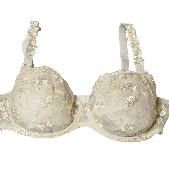 Prima Donna 38C Lace Unlined Sheer Cup Underwire Support Bra 16-2182 Cream & Ylw - Picture 1 of 11